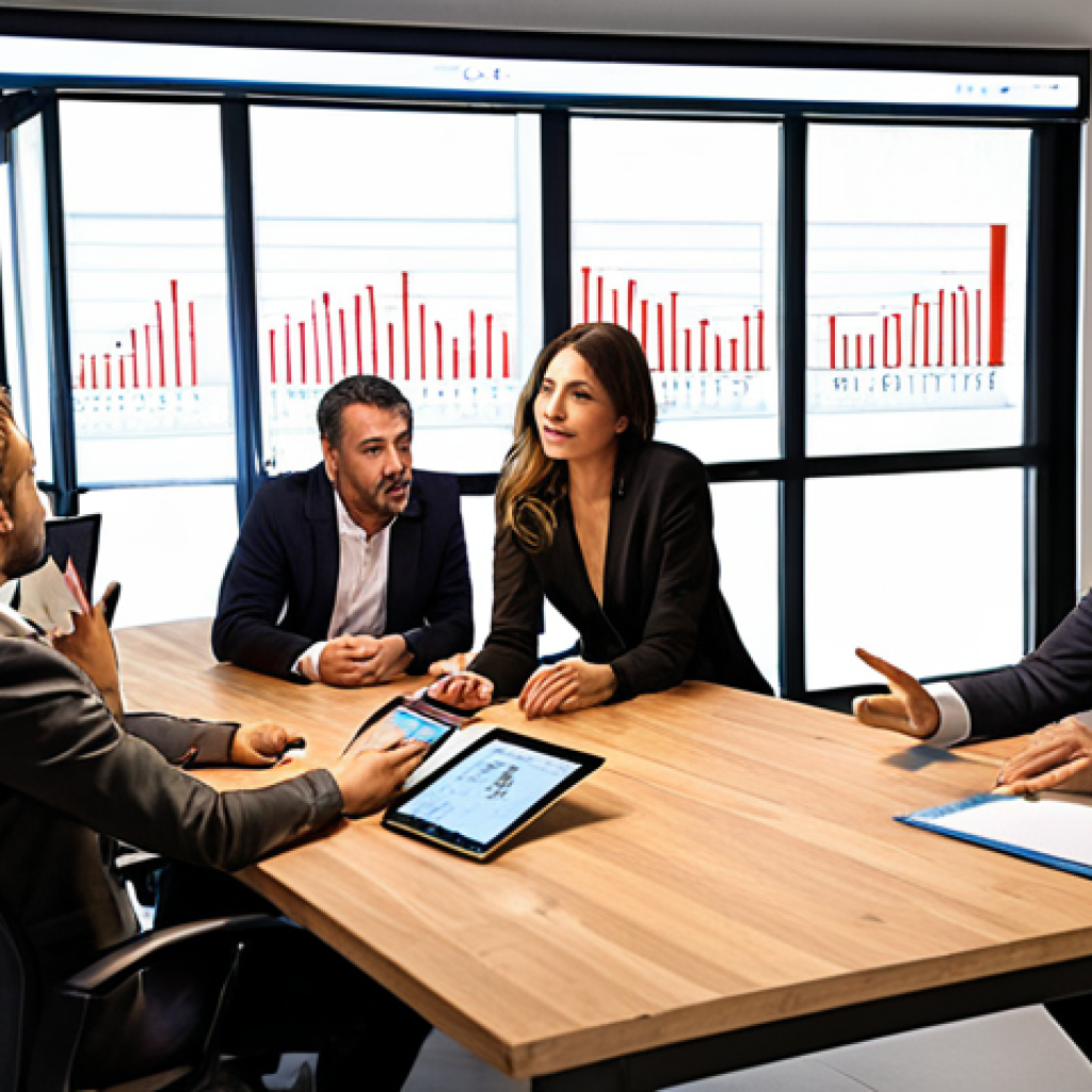 **

`A brightly lit, modern Italian office space. A diverse team of professionals is gathered around a large wooden table, reviewing financial charts displayed on a large screen. The atmosphere is collaborative and focused. One team member gestures towards the screen while another takes notes on a tablet. The scene emphasizes teamwork, financial planning, and technology use. Capture the essence of "Coinvolgimento del Team" (Team Involvement) and "Monitoraggio Costante dei Progressi" (Constant Progress Monitoring). Consider warm, inviting lighting and realistic details.`

**