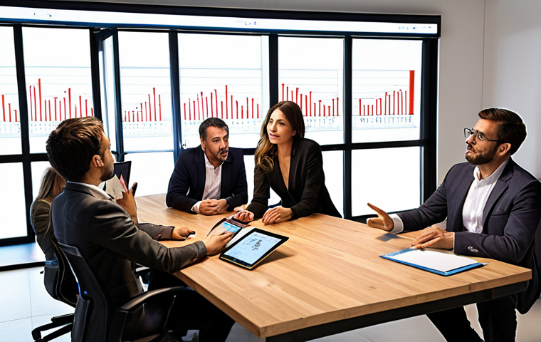**

`A brightly lit, modern Italian office space. A diverse team of professionals is gathered around a large wooden table, reviewing financial charts displayed on a large screen. The atmosphere is collaborative and focused. One team member gestures towards the screen while another takes notes on a tablet. The scene emphasizes teamwork, financial planning, and technology use. Capture the essence of "Coinvolgimento del Team" (Team Involvement) and "Monitoraggio Costante dei Progressi" (Constant Progress Monitoring). Consider warm, inviting lighting and realistic details.`

**
